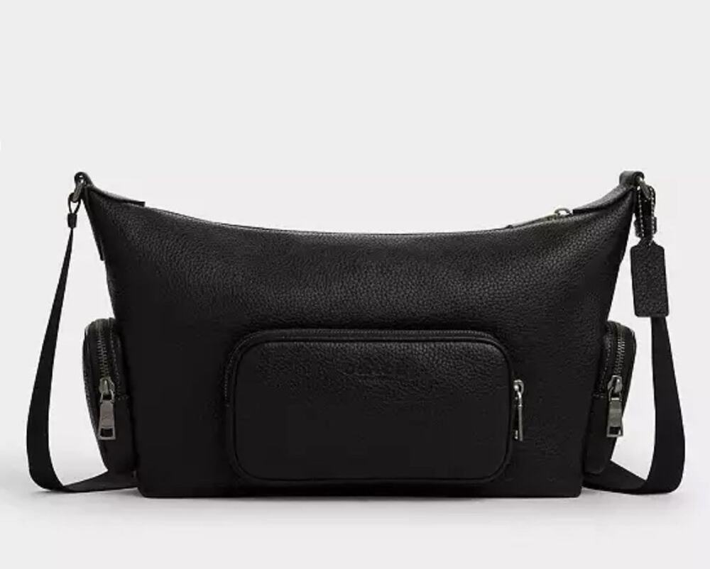B1-007 Coach Men's Finn Crossbody Bag Pockets In Leather Black CCG15 NWT